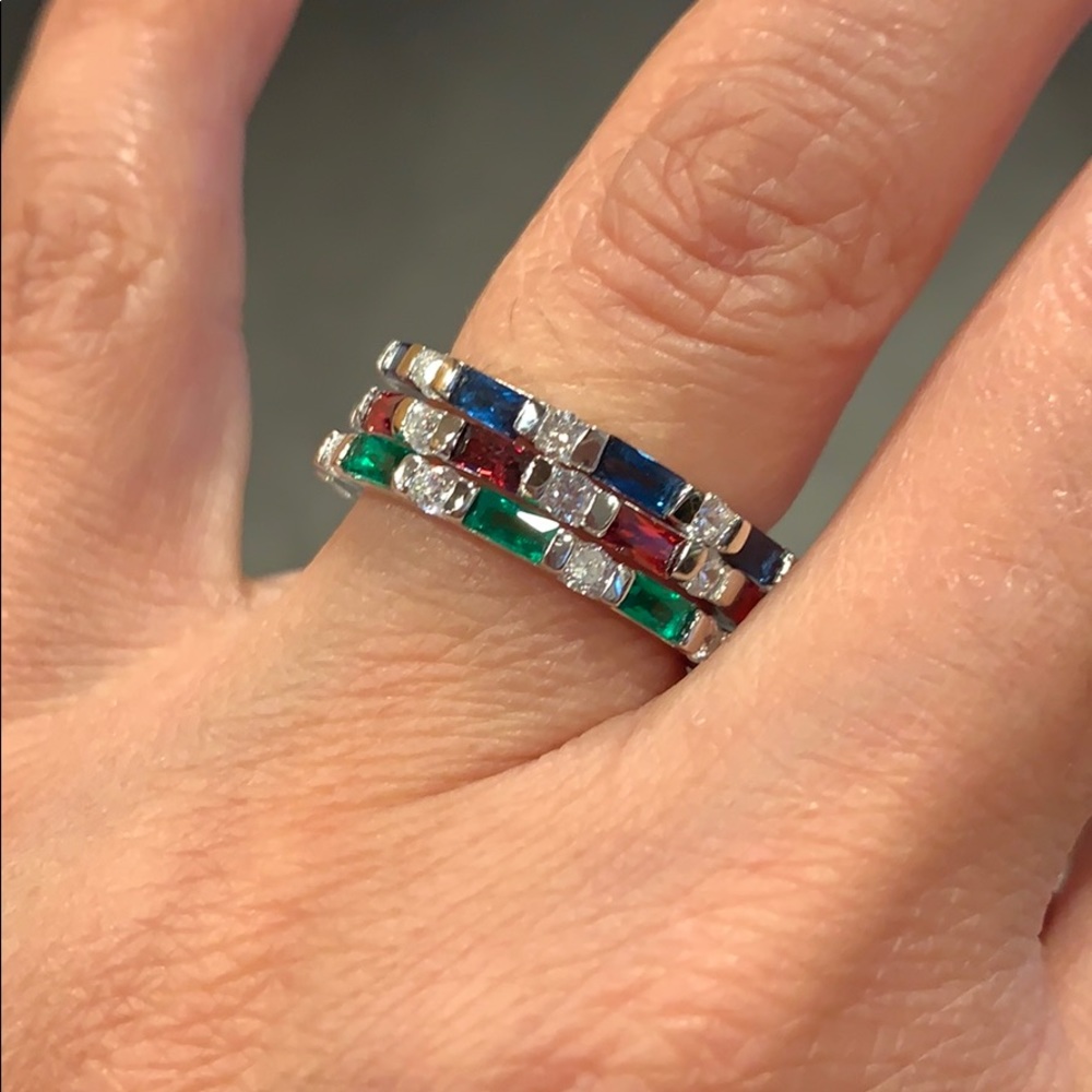 1.5mm Red Green Blue Gemstone CZ Wedding Band - Picture 1 of 8